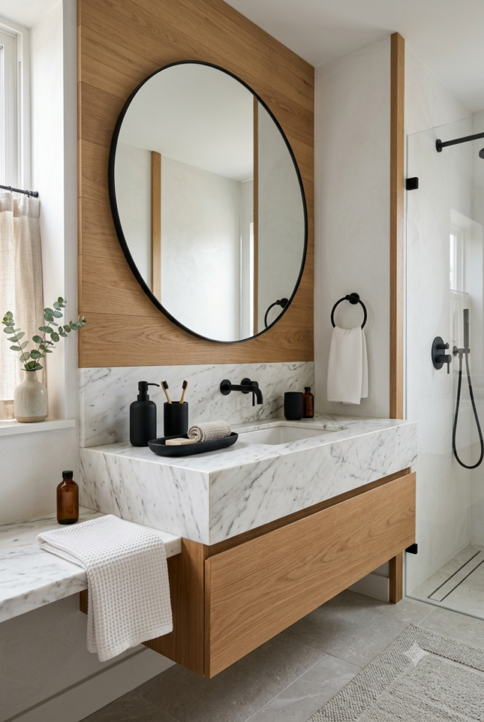 Luxury bathroom with matching soap dispenser and accessories