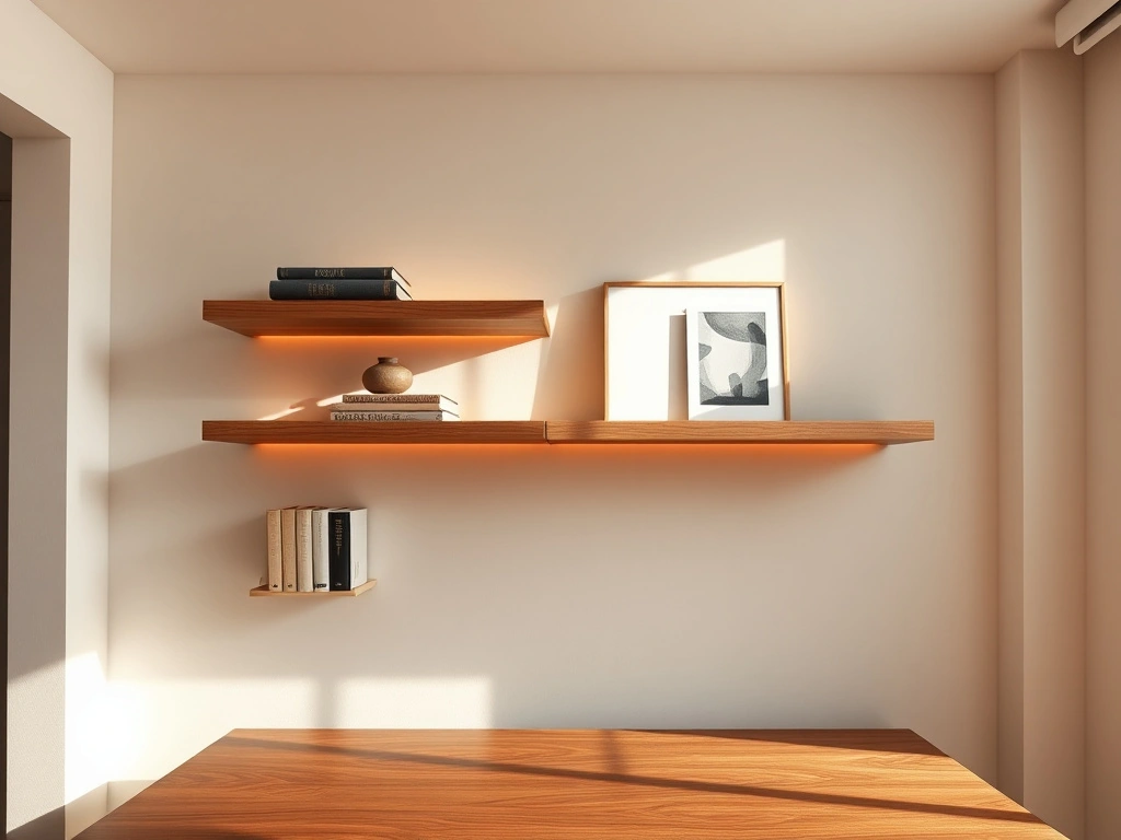 A sophisticated home office, eye-level shot with a 35mm professional interior lens. the focal point is a set of thick, solid...