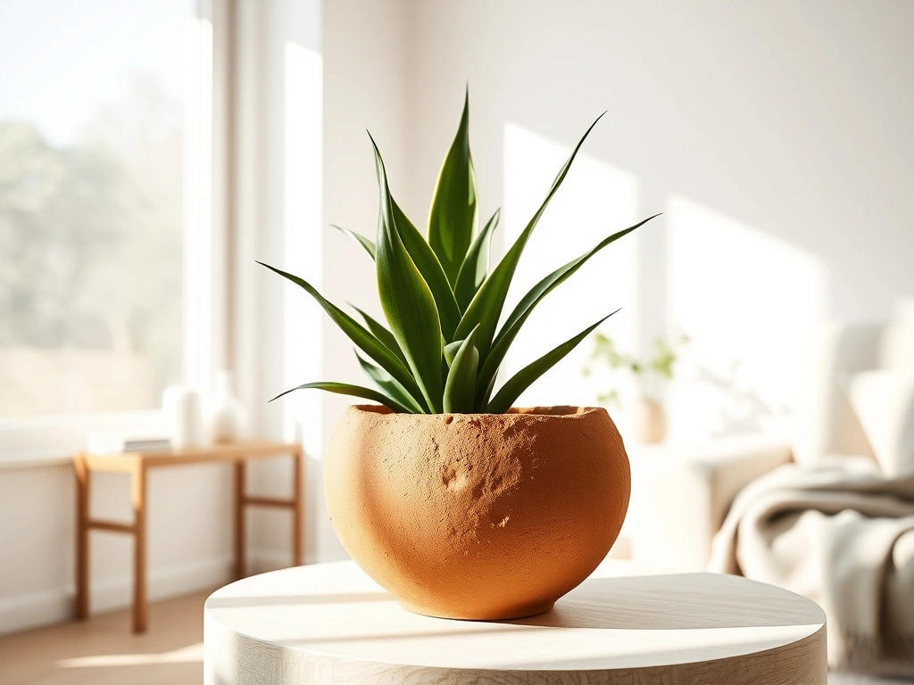 A living vignette featuring a raw, porous terracotta clay vessel. inside the vessel sits a vibrant, architectural...