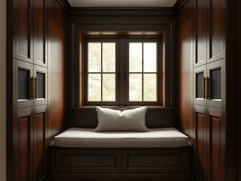 A sophisticated window seat nook, custom-built to enclose a radiator, studio mcgee inspired styling. the bench features...