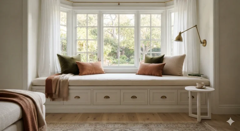 Deep-Seated Bay Window Bench with Integrated Drawers - Reading Nook Benches Ideas