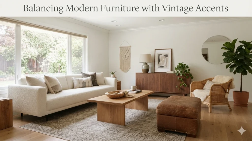Balancing Modern Furniture with Vintage Accents - Boho Living Room Ideas
