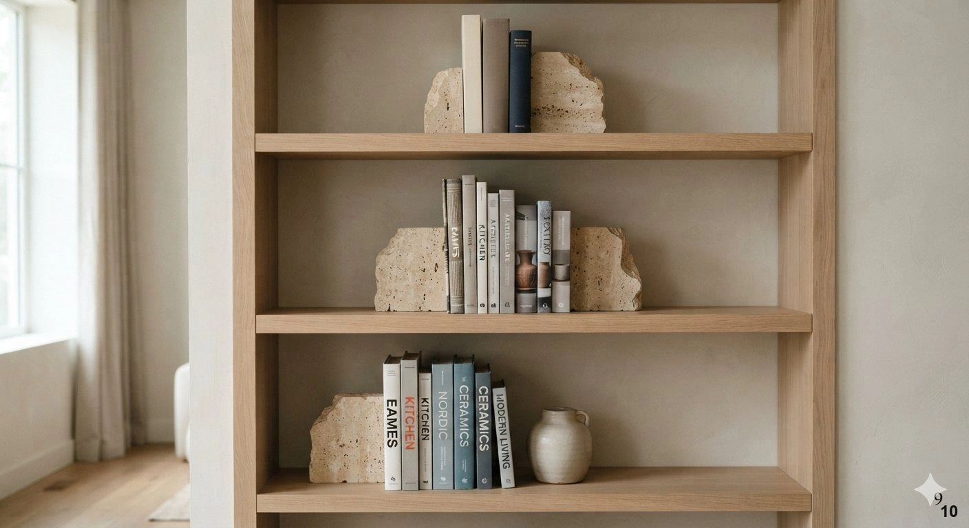 Professional architectural of a sophisticated home library featuring a floor-to-ceiling bespoke dark walnut bookshelf. the...