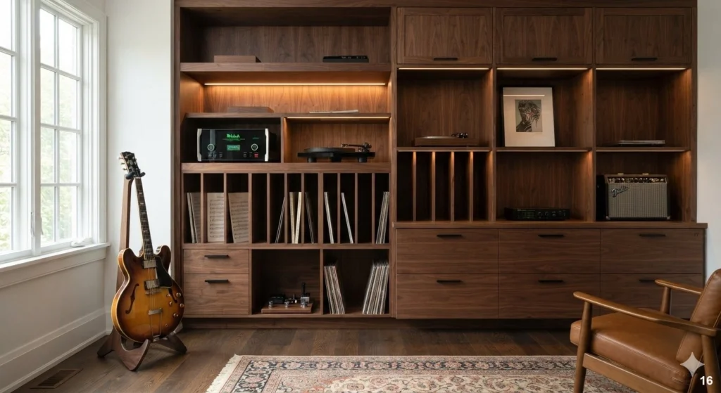 Blending Modern Studio Gear with Vintage Furniture - Music Room Decor Ideas