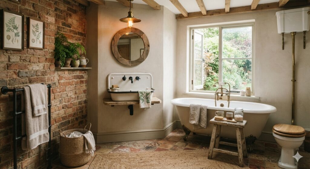 Character-filled bathroom combining vintage decor with contemporary fixtures